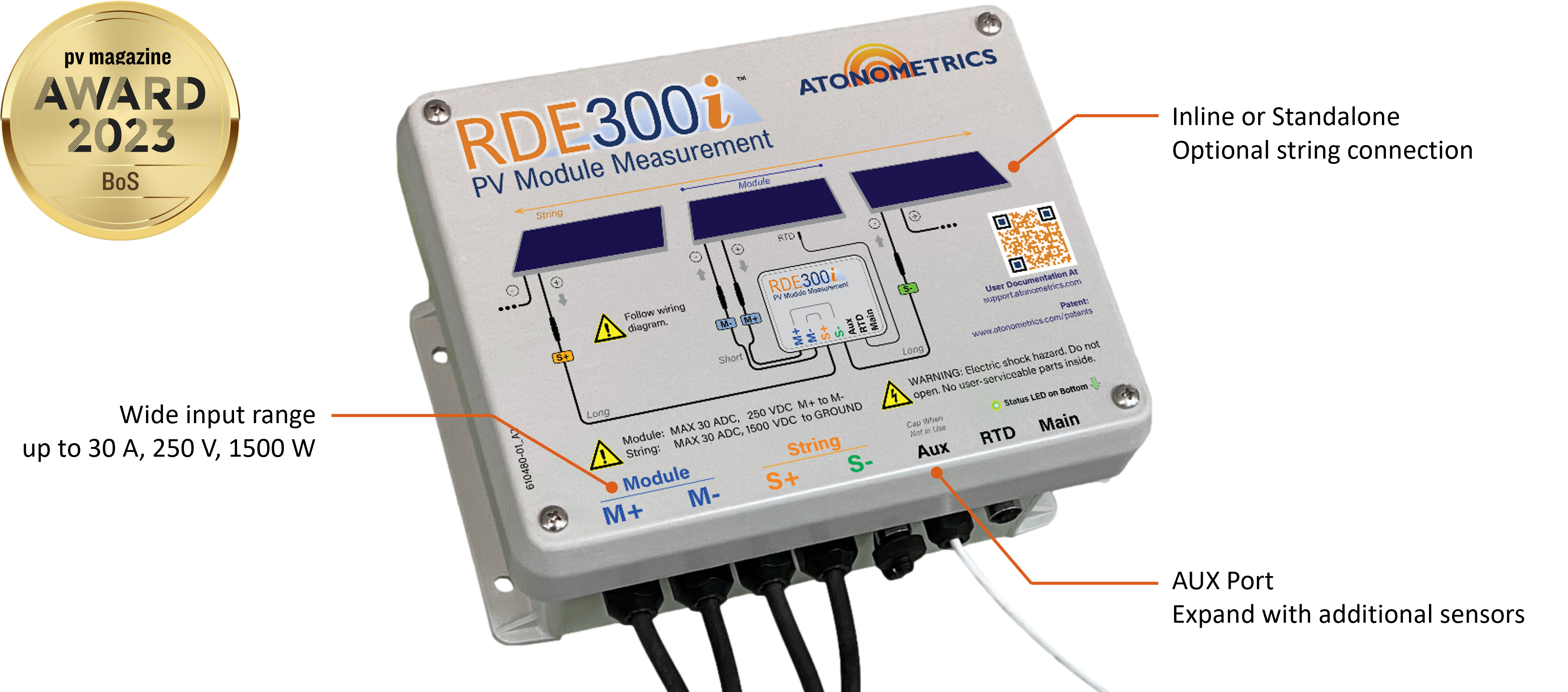 RDE300i product photo highlighting inline functionality with PV magazine balance of system award